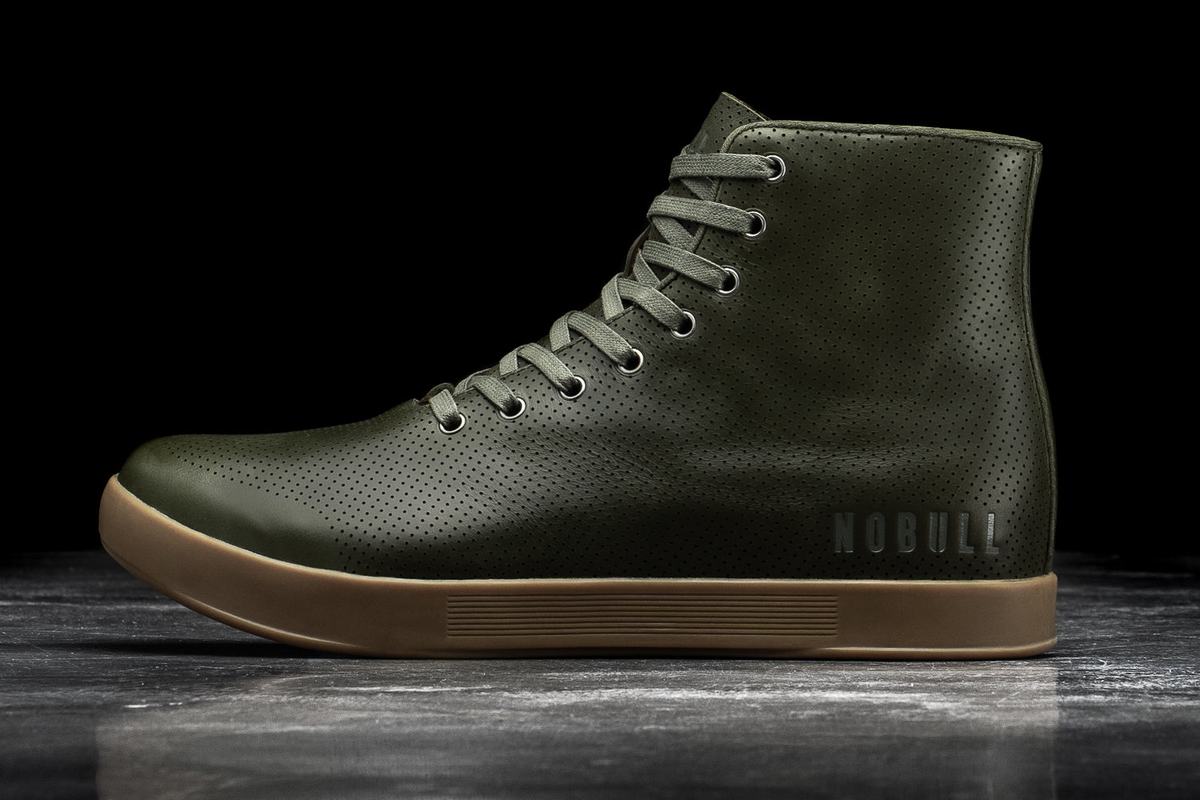 Nobull High-Top Army Leather Men\'s Trainers Olive | Australia (ZC5319)